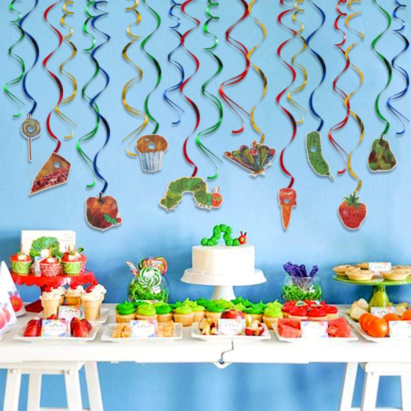 LINGTEER The Very Hungry Insects Cartoon Little Green Caterpillar Butterfly Swirls Streamers - 20 Pcs Children's Reading Story Birthday Party Decorations. - Image 5
